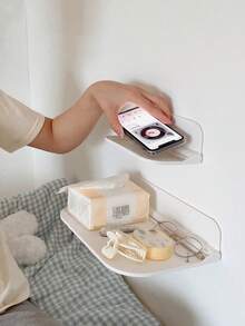 Folding Wall Mounted Shelf Space Saving Storage Rack Punch-Free Phone Holder WiFi Router Organizer For Bathroom Kitchen - Multicolor - View 2