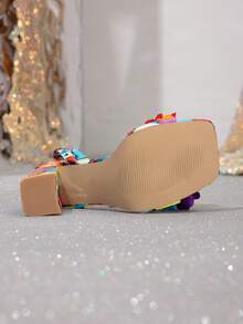 2 Inch Colorful Butterfly Decor Open Toe Chunky Heel Sandals, Stylish & Versatile Dress Shoes For Women, Summer 2025,Block Heels - Color - View 6