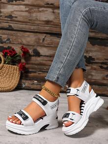 Sandalias de mujer de verano 2025, sandalias con cuña y suela gruesa, sandalias de tacón alto, sandalias de playa versátiles de moda, sandalias casuales para exteriores, zapatos sencillos para ir al trabajo para mujer - Blanco - Ver 1