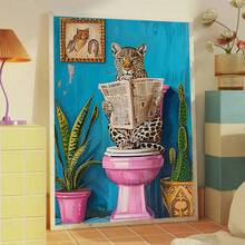 1pc Vibrant Leopard Print Canvas Art Print For Reading Newspaper-Unique Retro Style Bathroom Wall Decoration With Inner Frame Hanging Design, Which Is Very Suitable For Home Office, Living Room, Bedroom And Dining Room, Adding A Whimsical Feeling To Any Space. - Multicolor - View 7