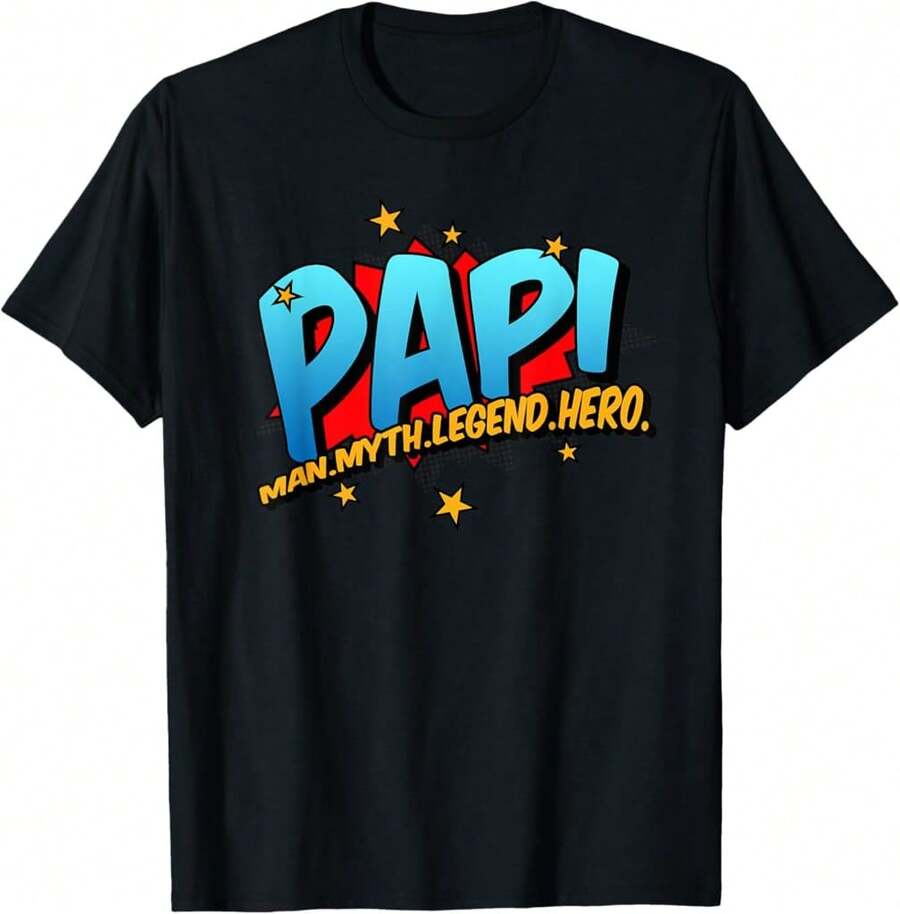 Papi Grandpa Man Myth Legend Hero Pop Art Comic Book T-Shirt/DI Unique Gifts - Black - View 1