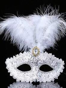 1pc Lace Masquerade Mask, Party Costume Mask, Wedding Carnival Mask, Personalized Face Mask, Stage Decorations, Sexy Half Face Lace Mask For Women, Feather Mask (Mask Style/Color Random, DIY Adhesive, May Have Slight Traces, Offset Printing) - Multicolor - View 19