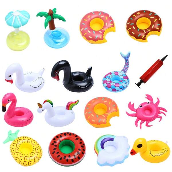 2/9/15/16pc, Inflatable Drink Holder, Inflatable Drink Buoy, Pool Party With Pump Flamingo Coaster, Multiple Color Styles For Pool Party, Family Play