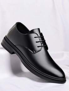 男士系带正式商务休闲婚鞋，全新设计 - 黑色 - 查看 3
