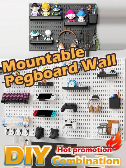 Full Set Of Perforated Plate Shaped Wall, Perforated Plate Shaped Wall, Punch-Free Plastic Accessories Display Storage Rack, DIY Entrance Wall, Hooks, Baskets, Partition Hooks, Storage Display Wall, Multi-Function Display Rack, ABS Plastic Entrance Display Rack, Gray Honeycomb Grid, With Hidden Screw Holes, Key Display/Vertical Expansion/Computer Room Display/Home Office/Kitchen/Studio/Store Universal