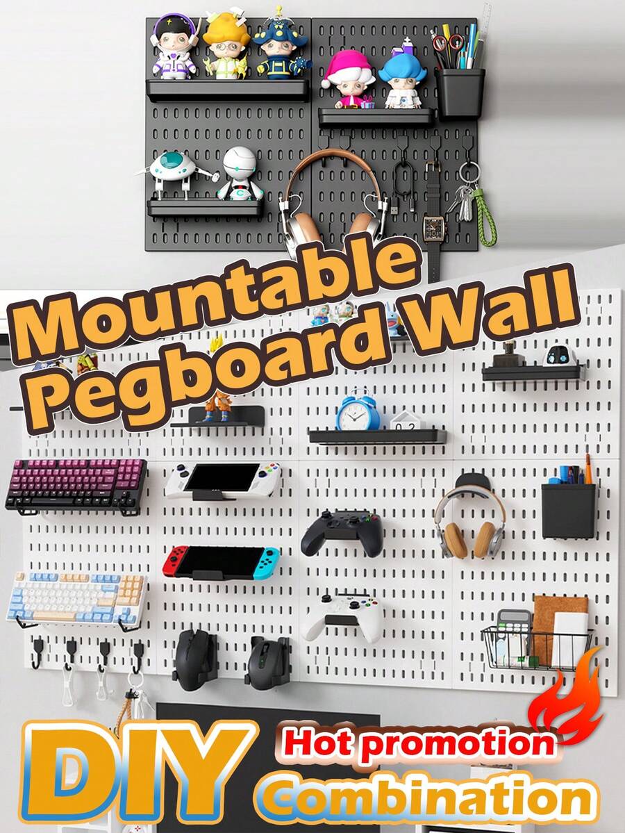 Complete Perforated Board Wall Panels, Plastic Accessories For Pegboard Display And Storage Racks, DIY Entry Wall, Hooks, Baskets, Divider Hooks, Storage Display Wall, Multi-Functional Display Rack, ABS Plastic Entry Display Rack, Gray Honeycomb Grid, With Hidden Screw Holes, Suitable For Key Display/Vertical Expansion/Computer Room Display/Home Office/Kitchen/Studio/Store And Various Occasions