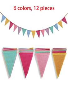 Set di 12/15 bandiere di tessuto multicolore, bandiere appese multifunzionali per decorare casa ed eventi, perfette per matrimoni, compleanni, Pasqua, Natale, Ognissanti, Ringraziamento, Capodanno, giardino, ritorno a scuola, laurea. Decorazioni pasquali, colori misti con corda di iuta, decorazioni a bandiera in fasce pastello