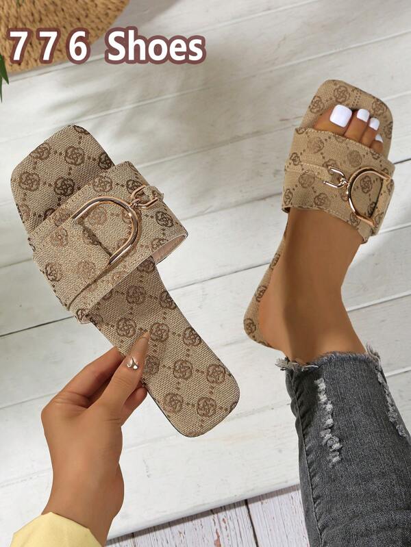 Shuzia, Women's Rhinestone Chain Decorated Flat Slippers, Fashionable Open Toe Round Toe Non-Slip Slippers, Outdoor Slippers, White Sandals, Black Sandals, Orange Sandals.Wedding Shoes.Halloween.Holiday Essentials