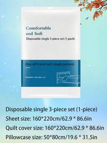 1 Pieza Juego de ropa de cama desechable para hotel y viaje Portátil Sábana + Funda de edredón + Funda de almohada doble Juego blanco de 4 piezas Artículos esenciales para la playa Vuelta al colegio