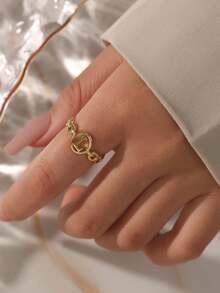 1 pieza Anillo de letra dorada personalizada de moda con diseño de la letra 26 - Amarillo Oro - Ver 10