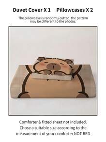 2/3pcs Capybara Cartoon Duvet Cover Bedding Set,Bed Comforter Set, Room Decor,With 1 Duvet Cover And 2 Pillowcases, King-Size Bedspread, Bed Sheet, Soft Skin-Friendly Polyester, Machine Washable, Dry Clean. It Is Suitable For Home And Bedroom Decoration,Room Decor, Bedroom Decor,Room Decoration Stuff,Queen Comforter Set,It Is A Good Birthday Gift.