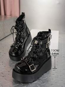 女士时尚厚底系带户外休闲踝靴 女士时尚新款铆钉系带切尔西休闲靴 女士时尚波西米亚风格 2025 返校季厚底增高休闲靴