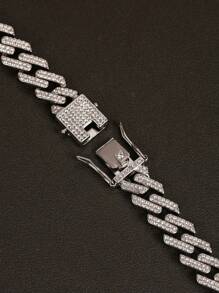 Conjunto de collar y pulsera de eslabón con efecto de hielo - Joyería con brillos de estilo hip hop para hombres