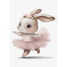 1 pezzo Stampa su tela con coniglio ballerina carino, poster e stampe di animali da ballet, opera d'arte da parete per camera di ragazze, cameretta, decorazione per la casa, con cornice opzionale - Multicolore - Visualizzare 41