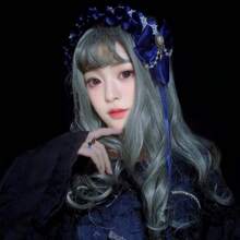 1 szt. opaska do włosów w stylu Lolita – zdobiona kokardką z krzyżykiem i koronką, regulowana opaska do włosów w stylu anime cosplay dla kobiet, vintage'owy gotycki leśny strój pokojówki Kawaii (czarny/różowy), uroczy dodatek do włosów na Halloween