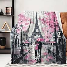 1pc Elegant Paris Eiffel Tower Blanket-Digital Printing Soft Flannel, Suitable For All Seasons - Multicolor - View 3