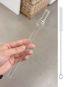 3Pcs Cute Cartoon Big-Eye Glass Straws With Brushes, Colorful Reusable Drinking Straws For Smoothies, Bubble Tea, Milkshakes, Party Supplies, Easy Clean