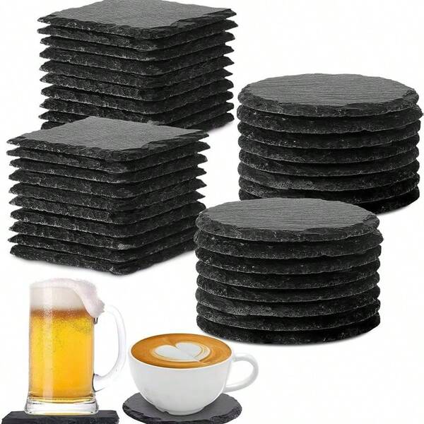 6pcs Natural Stone Coasters, Beer Coasters, Coffee Coasters, Beverage Coasters, Tea Coasters, 6pcs Rock Coasters Set For Tabletop Protection, Suitable For Various Cups, Home Decor And Bar Accessories, Back To School Supplies