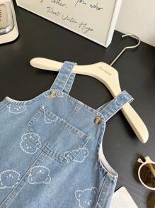 Saia jeans com estampa de urso fofa, casual e moderna para meninas, adequada para passeios, fotografia, uso diário, piqueniques, escola, primavera/verão/outono