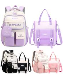 2Pcs/Set Large - Capacity Girls' Backpack With Teddy Bear Print & Portable Handbag, Coin Purse. Student Backpack Fits 15.6 - Inch Laptop, Multi - Functional Pockets. Ideal For Outdoor Travel, Back - To - School, School Trips & Daily Use