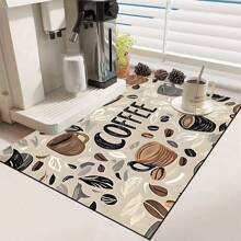1 pieza Alfombrilla absorbente para secar platos en la encimera de la cocina con estampado de taza de café, esconde las manchas, base de silicona suave antideslizante