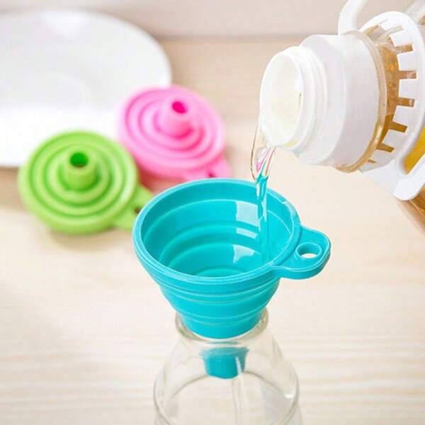 Set de 1/3 piezas de embudos plegables pequeños de silicona de color aleatorio, embudos para alimentos, embudos de silicona para separación de aceite y líquidos, utensilios de cocina, teteras para verter aceite, embudos de boca ancha para conservas, dispensador de líquidos para especias, utensilios de cocina, accesorios de cocina, aptos para cocina, comedor (rosa, azul, verde, gris)