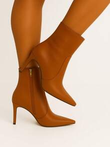 Women's Ankle Boots High Heel Pointed Toe Mid-Calf Elegant - Brun karamell - Visa 2