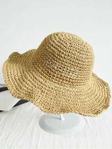 Sombrero de paja plegable versátil color caqui para mujer, sombrero de protección solar para exteriores de verano, sombrero de vacaciones estilo coreano para la playa