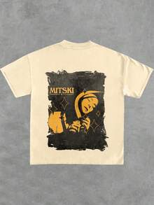 Men's Artistic MITSKI T-Shirt With Double Sided Print - 杏色 - 查看 3