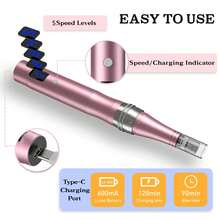 Microneedling Roller Pen  With 20 Pcs Round Nano Replacement  Microneedle Derma Roller Pen Dermabrasion Roller 0.25mm, Microneedle Roller 0.25mm For Women Men Home Use - 粉色 - 查看 2