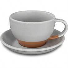 Mora Ceramic Latte Art Mug With Saucer - 10.5 Oz, Round Bottom Pours - Cafe Cups Cappuccino, Espresso, Coffee, Tea Etc - Porcelain Set Baristas, Great - Chai Latte - Earl Grey - 查看 1