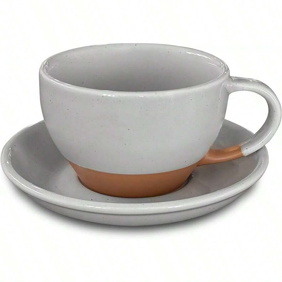 Mora Ceramic Latte Art Mug With Saucer - 10.5 Oz, Round Bottom Pours - Cafe Cups Cappuccino, Espresso, Coffee, Tea Etc - Porcelain Set Baristas, Great - Chai Latte - Earl Grey - 查看 1