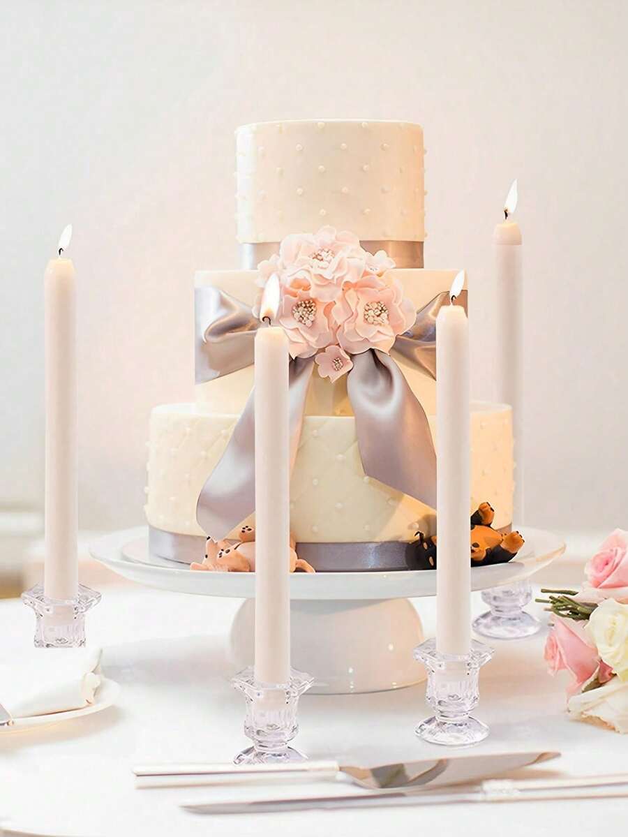 6 件玻璃透明烛台，天然水晶设计烛台，适用于家庭餐桌装饰、蜡烛中心装饰、晚餐蜡烛、客厅、卧室、房间装饰、厨房、办公室装饰、礼品