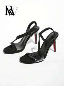 New Rhinestone Snake Design Clear Strap Red Bottom High Heel Sandals, Sexy Black Thin Heel Women Summer Shoes