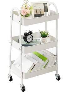 Carro de Almacenamiento Organizador Multiusos: Carro de baño de Almacenamiento de 3 Niveles, Carro de Cocina, Estante Organizador con Ruedas para Cocina, Sala de Estar, Oficina - Blanco 01 - Ver 10