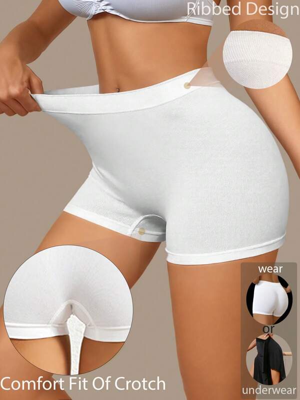 Women's Safety Shorts Seamless Panties Mid Waist Elastic Boxer Shorts Solid Boxer Briefs Under The Skirt Panties Comfy Female Underwear Lingeries Breathable Soft Skin-Friendly Traceless Underpants Flat Corner Pants