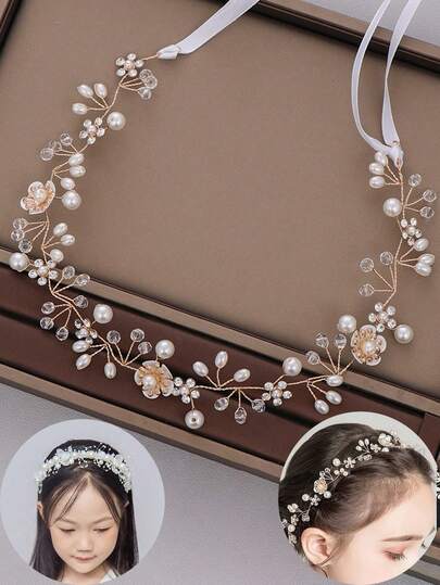 1 件/时尚女孩珍珠花环头饰，儿童生日表演主持人发饰，女孩公主超级童话森林系列节日礼物，生日礼物，纪念礼物，刷给你的女孩最好的个性化礼物