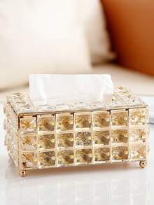 Rectangular Crystal Tissue Box Holder, Multi Functional Sparkling Crystal Tissue Box, Napkin Container For Bathroom/Table Decoration Gold Sliver - Multicolor - View 4