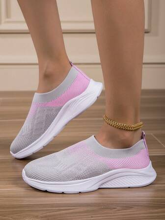 Women's Breathable Knit Sneakers Casual Lace Up Outdoor Shoes Lightweight Solid Color Shoes Personalized Comfortable Minimalist EVA Sneakers For Women