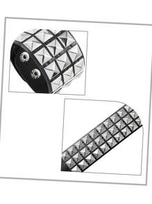 Yanxyad 1/2Pcs Studded Bracelet PU Leather Punk Bracelet For Men Women, 80s Wristband Goth Punk Rock Bracelet, Black/Silvery Punk Rock Style Three Rows Square Studs Faux Leather Bracelet Cuff Bangle Unisex Bracelets For Party Favors Bracelet & Gift