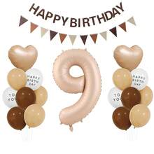 1 Set Caramel Latex Aluminum Foil Balloon Combo, 1-9 Years Old, With "Happy Birthday To You" Latex Balloon And Pennant, Suitable For Birthday Party Decoration
