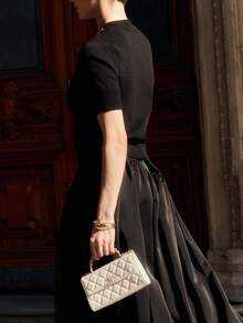 女士优雅针织短袖上衣，休闲通勤衬衫，纯色针织短袖开衫，复古街头风，春夏秋季 - 黑色 - 查看 2