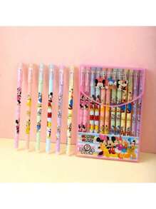 2/4/6/8/12pcs Mickey Mouse Style Erasable Neutral Pens, Cartoon Straight Ballpoint Pens, Stationery Set, Mickey Mouse House Design, Cute & High-Quality, Perfect For Graduation Gift, Birthday Gift