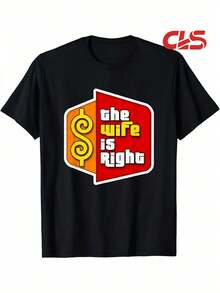 Plus Size Fun - Style "The Wife Is Right" Pattern T - Shirt - 100% Cotton Round Neck Black Humorous Style For Men Gifts Big And Tall Men Clothing - 黑色 - 查看 1