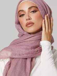 1pc Women's Solid Pleated Basic Classic Plain Headscarf Hijab Wrap Abaya Accessories - Pleated Cotton and Linen - View 5