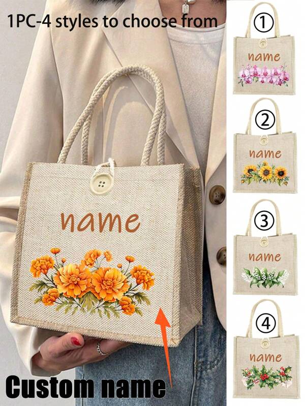 Customizable Tote Bag, Personalized Teacher's Day Gift, Thanksgiving Gift, Lightweight Large Capacity Casual Fashionable Suitable, Suitable For Wedding, Birthday, Beach, Holiday, School Bag, Is A Great Gift For Women, Mom, Teachers, Friends, Bridesmaids