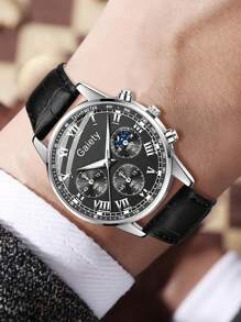 3 PiecesMen's PU Leather Strap Fashion Business Mixed Scale Quartz Watch Set Suitable For Daily Wear Decoration Or Holiday Gifts