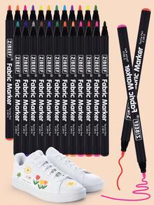 12-Colour/24-Colour Fabric Markers, Vibrant Fabric Paint Markers Suitable For Clothing, Canvas Bags, T-Shirts And Shoes – Essential For Back-To-School Season. - Multicolor - View 1