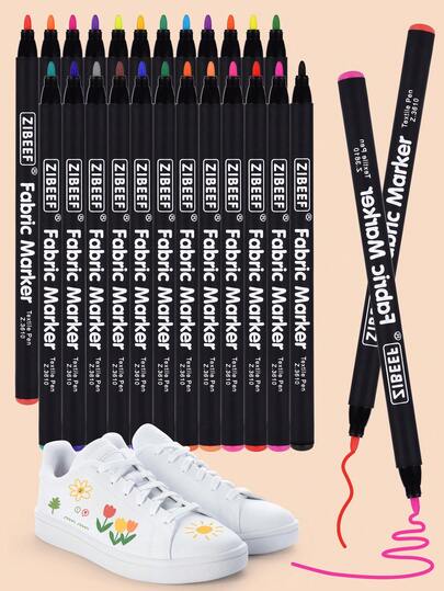 12-Colour/24-Colour Fabric Markers, Vibrant Fabric Paint Markers Suitable For Clothing, Canvas Bags, T-Shirts And Shoes – Essential For Back-To-School Season.