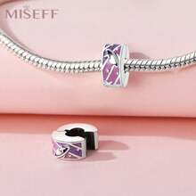 MISEFF 1 Pc Genuine S925 Sterling Silver Charm Synthetic Zirconia Fixed Clip Locator Clasp Pendant Suitable For DIY Bracelet Necklace Luxury Fine Jewelry Making Ladies Birthday Gift For Friends